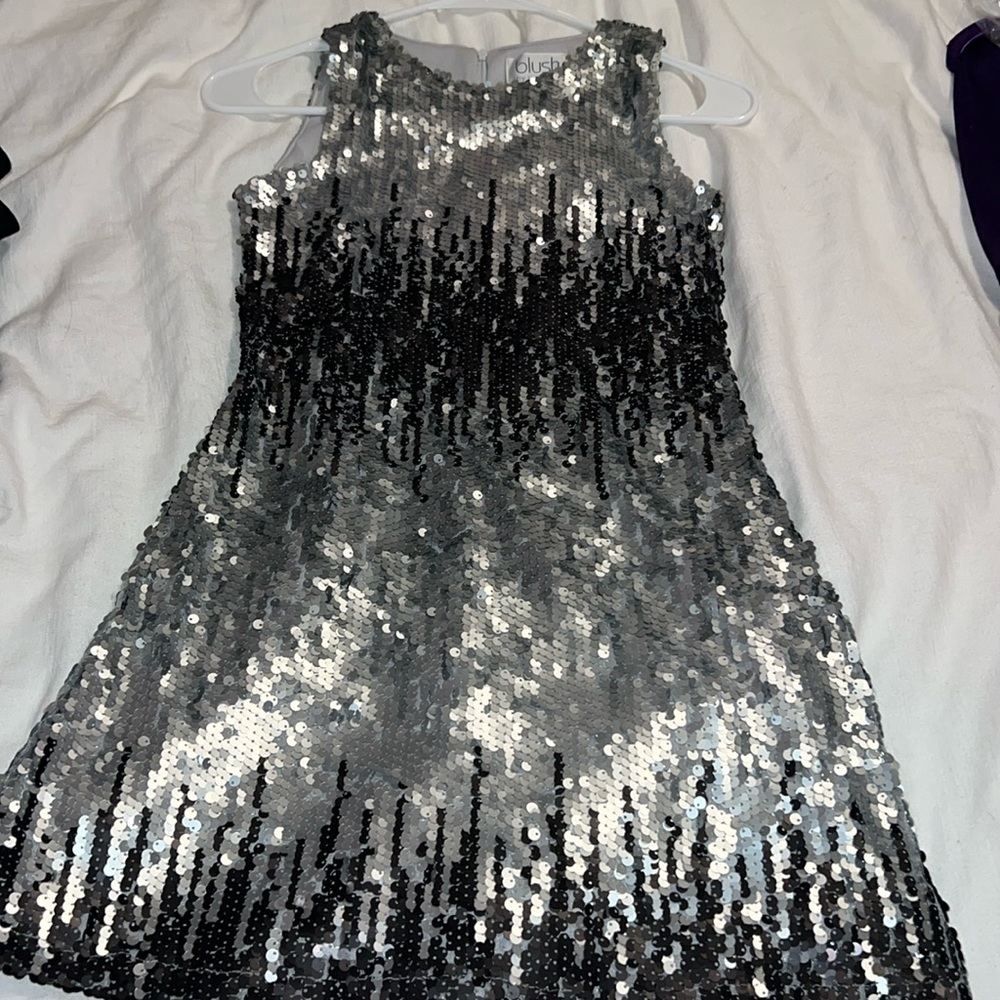 black and silver sequined party dress